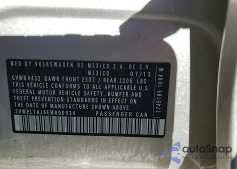 2014 Volkswagen Jetta Tdi from USA, damaged, VIN 3VWPL7AJ6EM600934